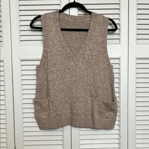 Tan V-Neck Sweater Vest with Relaxed Fit